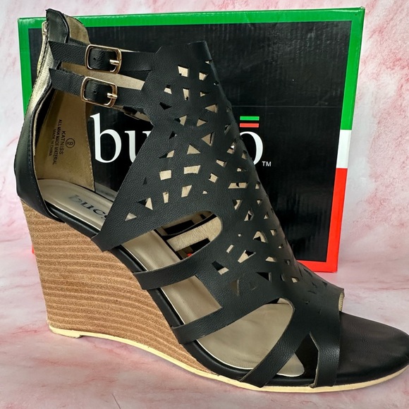 Bucco Katniss Black Wedge Heels Sz 9 - Picture 4 of 15
